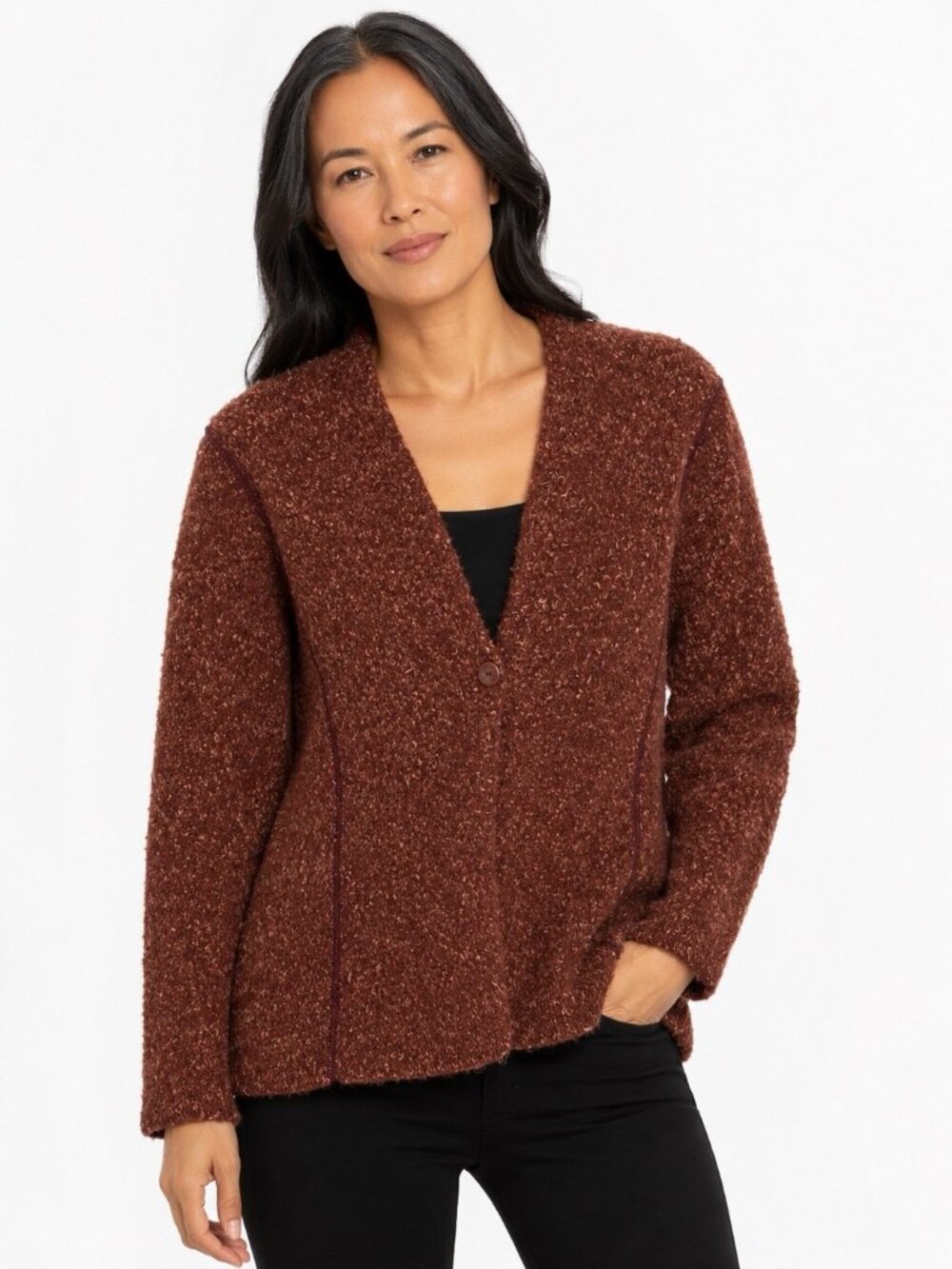 EILEEN FISHER cardigan sweater rust PL wool alpaca chunky knit modern minimalist